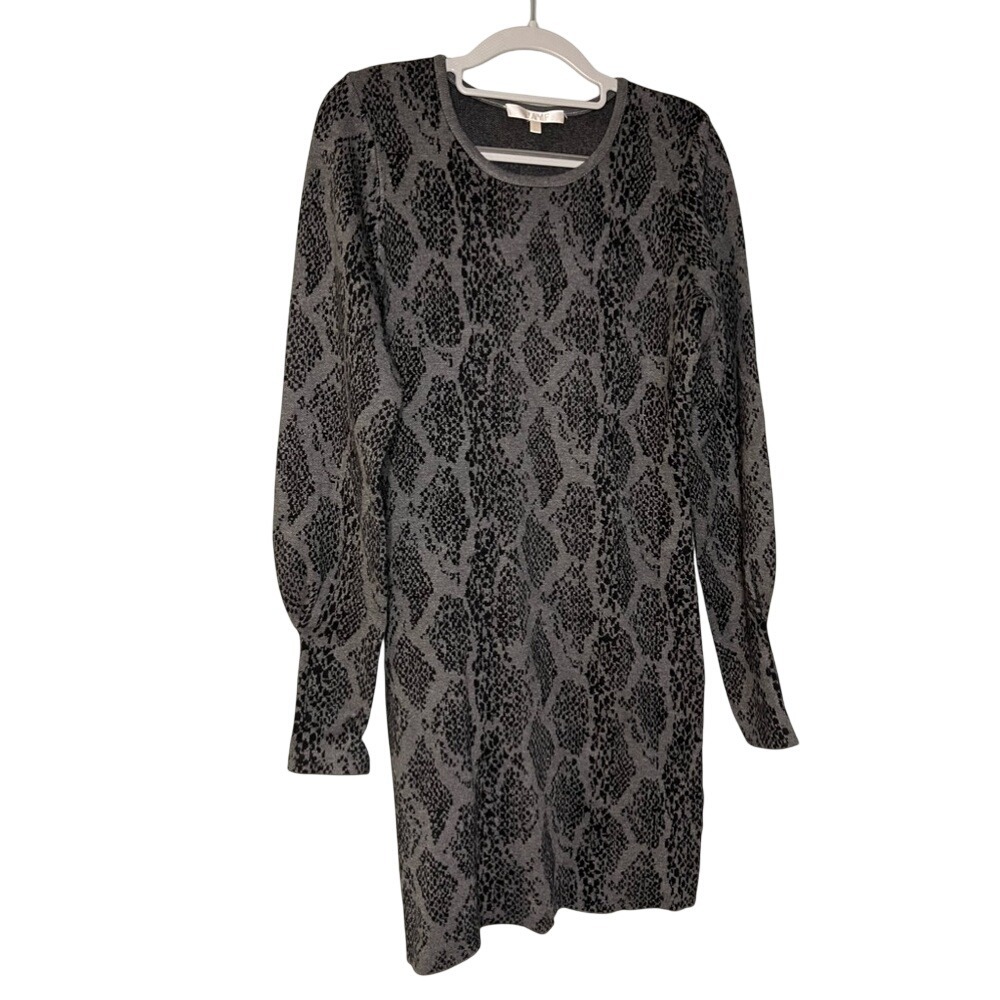 WAYF balloon sleeve grey knit sweater dress Bodycon flattering‎ mature
